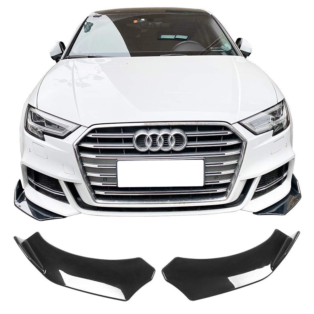 FREEMOTOR802 Compatible With Universal Cars Front Bumper Lip, Gloss Black ABS Front Bumper Guard Splitter Valance Chin, 2 PC