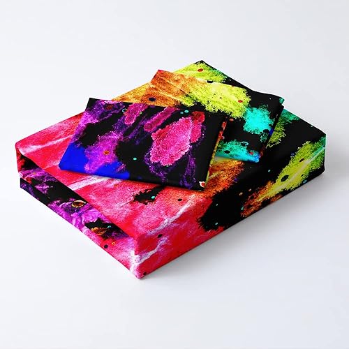 Miniatura 3 de Holiyjog Juego de funda de edredón de teñido anudado colorido, tamaño King, acuarela, arco iris, teñido anudado, funda de edredón de arte abstracto,