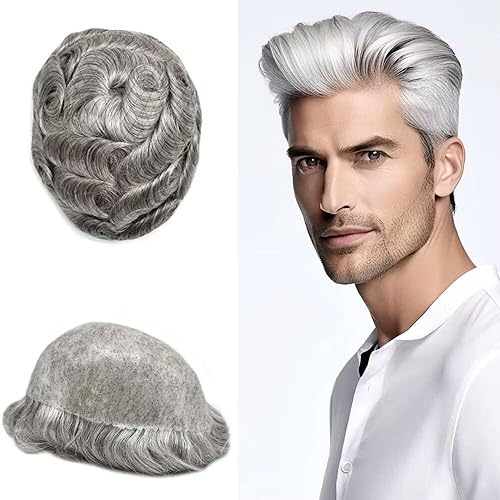 Miniatura 8 de Toupee para hombres, piel de poliuretano de polietileno, inyección de PU, base invisible duradera de piel fina con línea capilar natural, sistema de