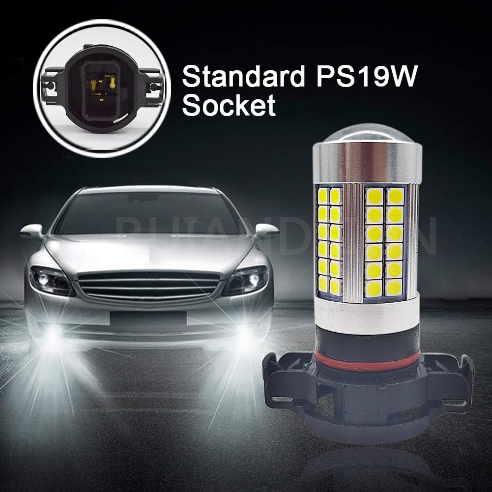 Ruiandsion 2pcs PS19W LED Fog Light Bulbs 5201 5202 LED Bulb 3030 66SMD Chipsets 10-30V 6000K White Replacement for Fog Lights DRL