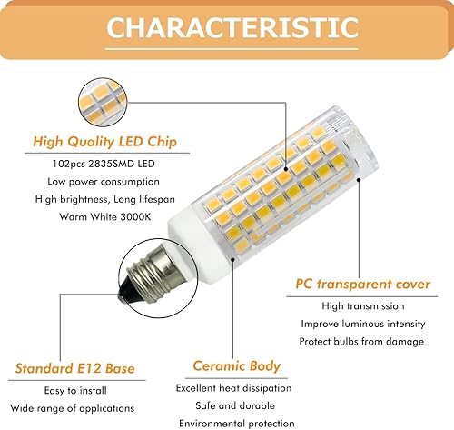 Miniatura 3 de HXWY Bombilla LED E12 de 7 W C7 equivalente a bombilla halógena E12 de 75 W regulable 120 V 730 lúmenes E12 para ventilador de techo lámpara de