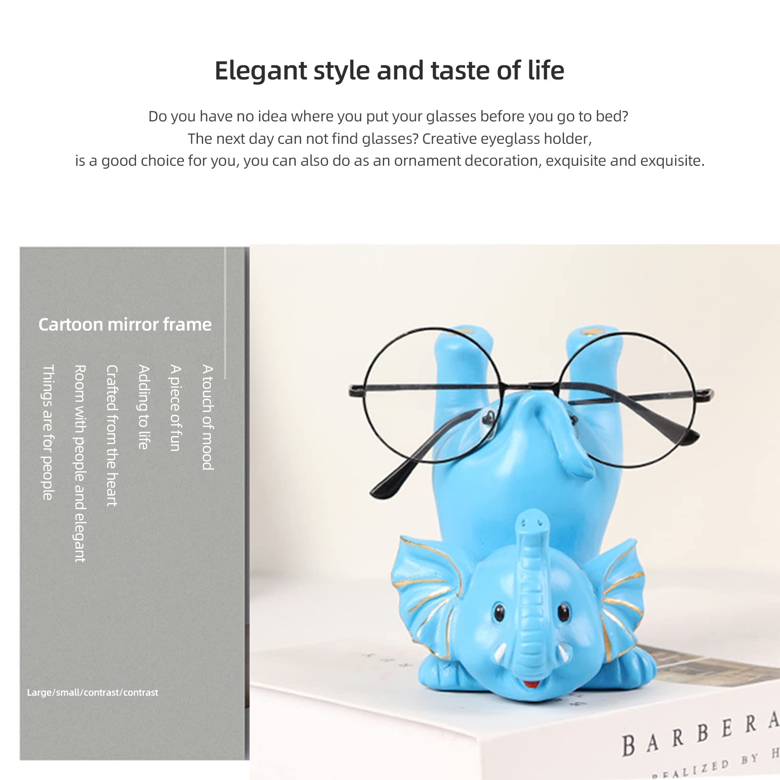 Tier-Brillenhalter, niedlicher Elefant-Brillenständer, dekorativer Brillenständer, Sonnenbrillenständer, Brillenzubehör, für Desktop-Dekoration und Geschenk