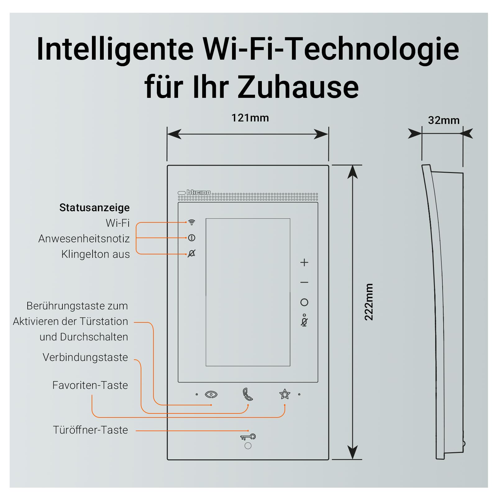 BTICINO, Classe 300EOS with Netatmo, erste smarte Wi-Fi-Video-Innenstelle mit integriertem Alexa-Sprachassistenten, vertikaler 5"-Touchscreen, App Home+Security, 2-Draht-Technik, 344842