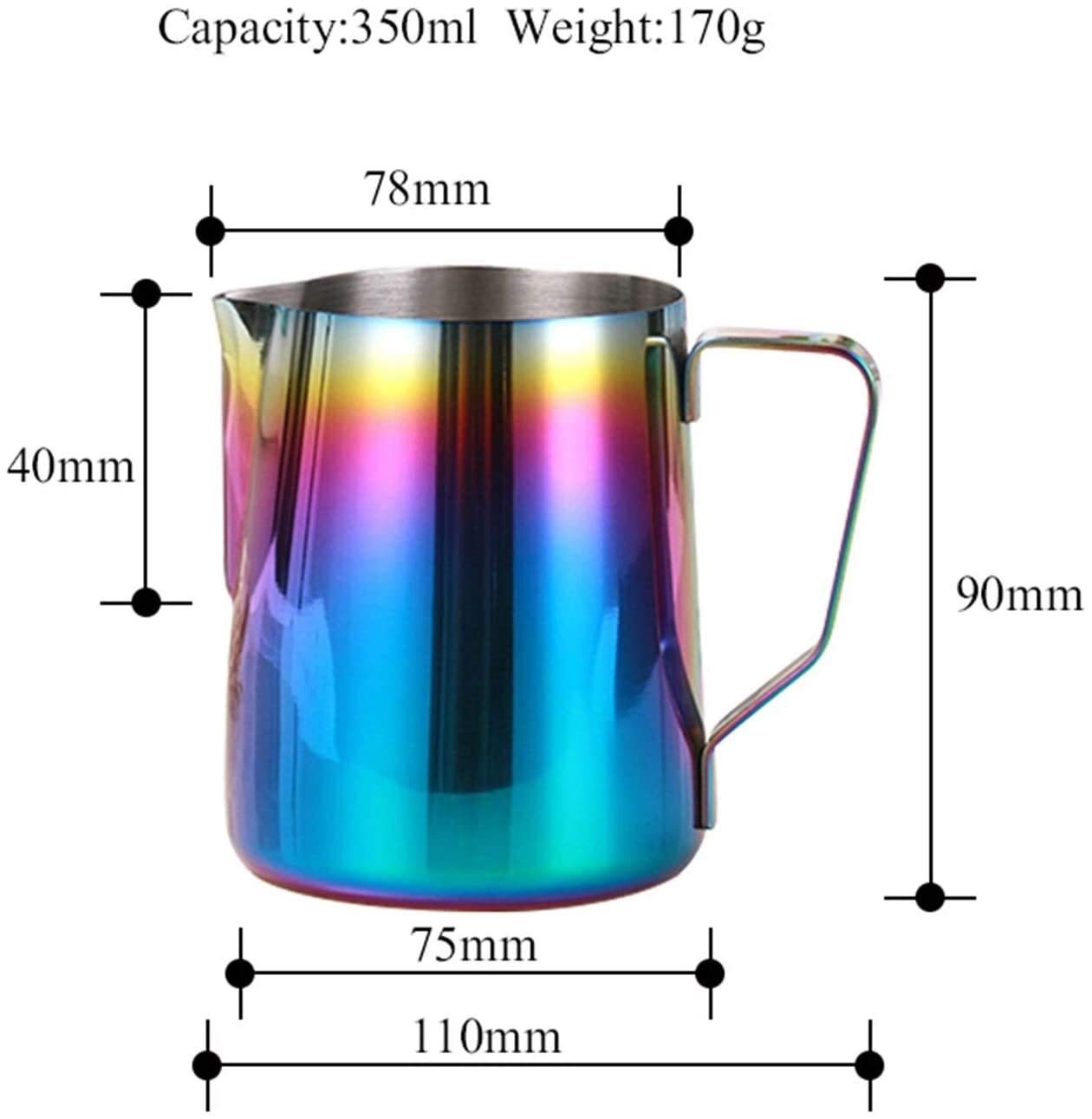 Milchgießer Creamer -Schaumkrug Schaum Schaum -Jug -Espresso Kaffee Krug Barista Craft Kaffee Latte Milch Schaum Krug Edelstahl Farbenfrohe Pitcher Becher (Size : 350ml)