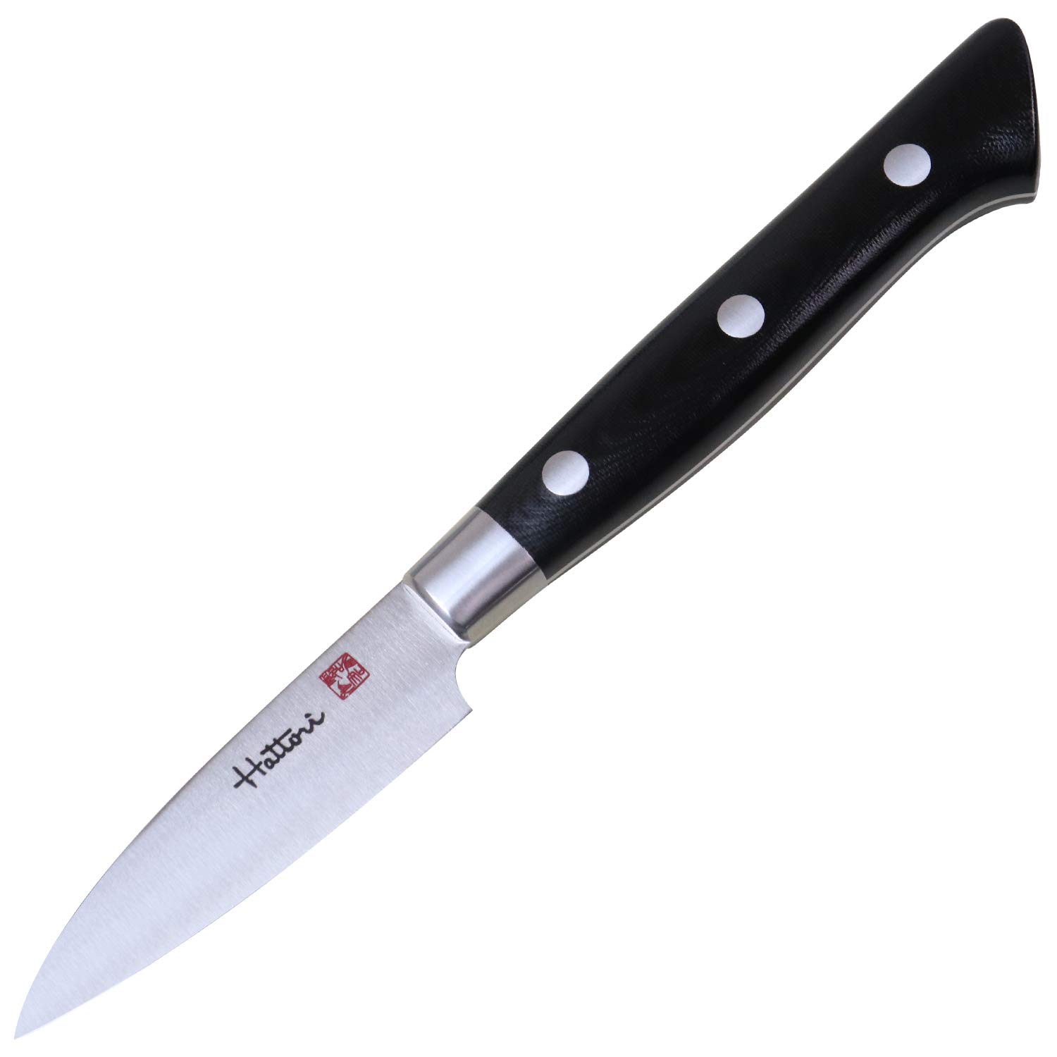 Hattori Japanese Chef’s Knife, FH-1L Professional Paring Knife, VG-10 Cobalt Steel Pro Kitchen Knife with Ergonomic Black Linen Micarta Handle, 2.7 inch