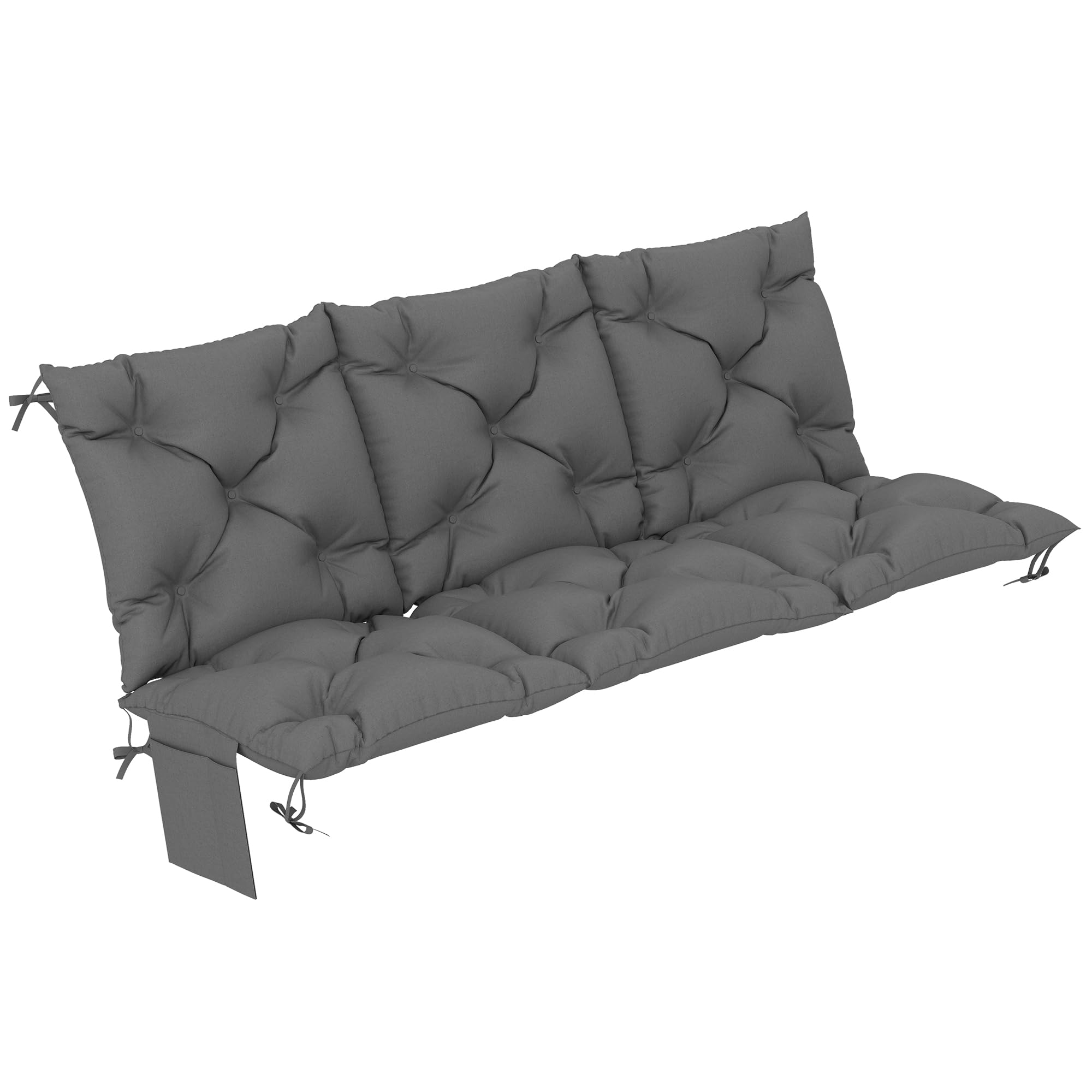 Outsunny Cojín para banco de 150 x 100 x 10 cm, 3 plazas, con cintas, respaldo, cojín para exterior, con bolsillo lateral, impermeable, para columpio, color gris oscuro