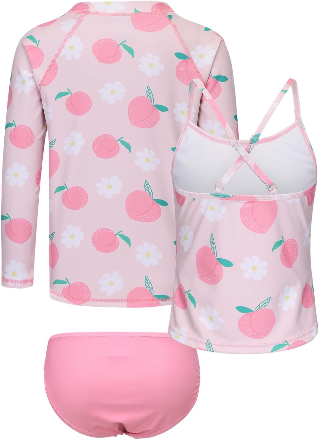 Girls 3 Piece Swimsuits Set Long Sleeve Rash Guard for Girls Tankini Bathing Suits Beach Swimwear 3-16 Years
