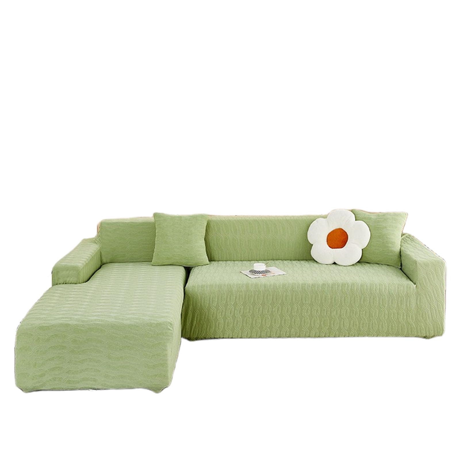 YOPOIY Jacquard Copridivano Angolare Con Penisola Per 5 6 7 Posti, Spandex Elasticizzato Copridivano Ad Angolo, Coperture Per Mobili Protettive Per Cani E Gatti -verde-4+4 posti