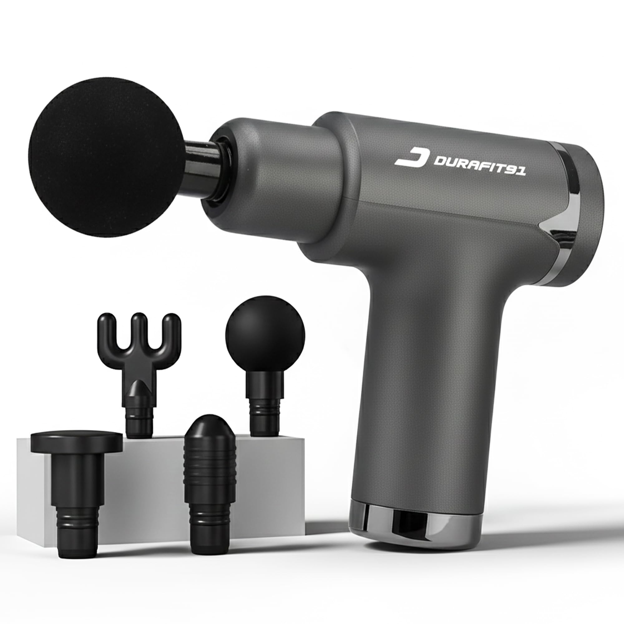 Durafit91 PULSE PRO Handy Deep Tissue Massage Gun for Full Body Pain Relief, Rechargeable Cordless & 3000mAh Battery | 6 Speed Intensity (Low to High) | Interchanging 4 Massage Heads Supports Various Muscle Relaxation for Neck, Shoulder, Back, Foot for Men & Women | Use at Home, Gym & During Travel (Grey)-image-37