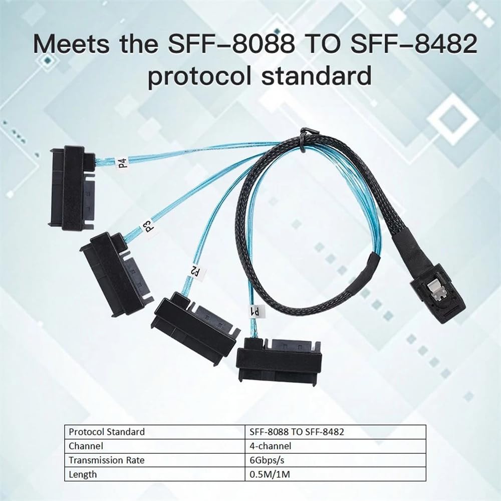 xiwai Host mini-SAS SFF-8087 interno 36 pin su 4 dischi rigidi SAS target SFF-8482 e cavo di alimentazione SATA da 100 cm