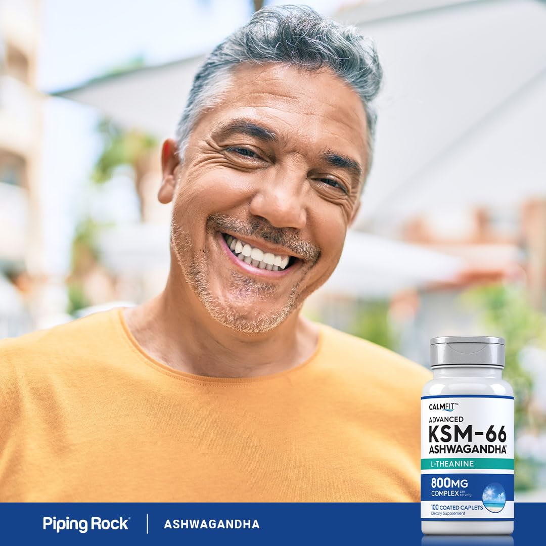 Piping Rock KSM-66 Ashwagandha L-Theanine Supplement | 800mg | 100 Caplets | Advanced Complex Root Extract | Vegan, Non-GMO, Gluten Free