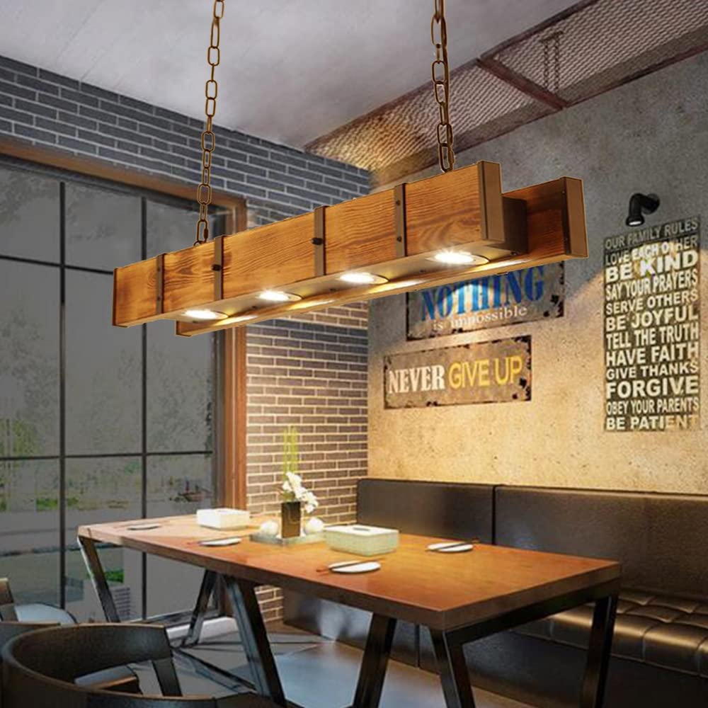Lámpara Colgante De Madera Rústica Luz Colgante LED Mesa De Comedor Lámparas Colgantes Retro Altura Ajustable Luz De Techo Industrial Vintage Oficina Cafe Bar Iluminación De Loft Creativo Araña
