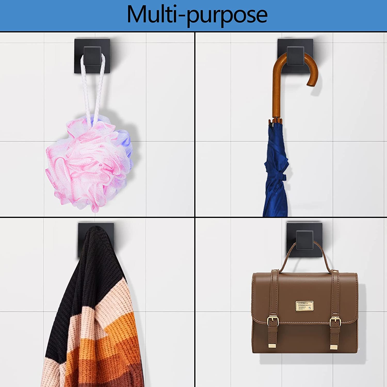 LGSFTBFS 6 Pack Towel Hooks for Bathrooms, Black Towel Hook for Kitchen Bathroom, SUS304 Stainless Steel Coat Hook, Square Heavy Duty Holder Robe Hooks for Hanging Towels, Coats, sponges, Wall Mount