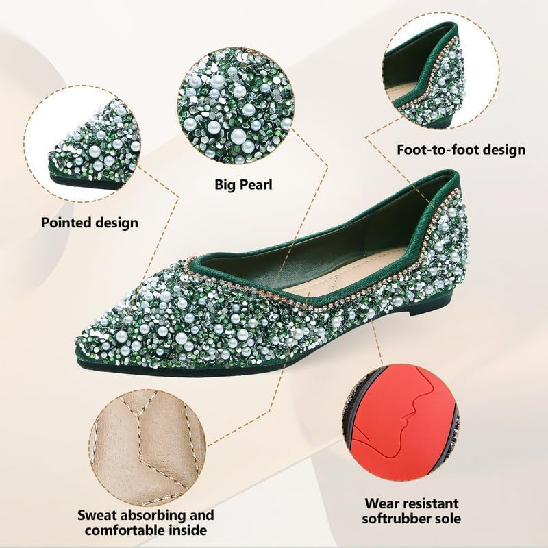 Women‘s Rhinestone Flats Sparkle Pointed Dress Shoes Memory Foam Wedding Work Comfortable Ballet Flats for Prom Evening Business - Image 6