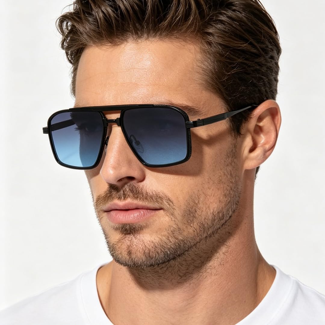 Bequeme Sonnenbrille mit Doppelsteg übergroßem Rahmen modischem Retro-Design und UV400-Schutz