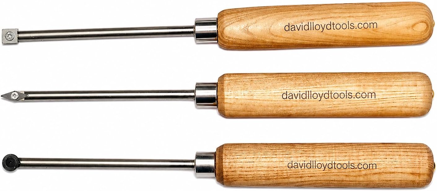 Handmade Carbide Tipped Wood Turning Chisels 3-Piece Set - British Made Woodworking Lathe Tools for Professional Turning