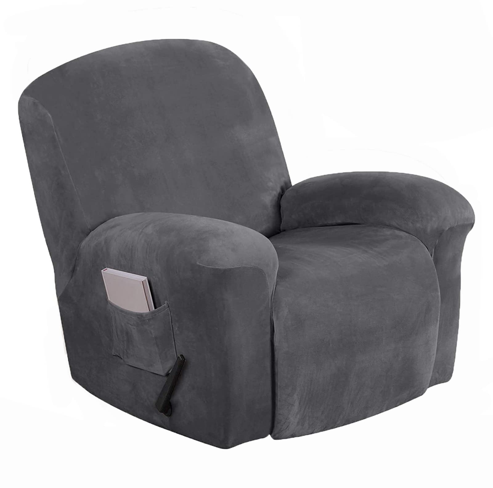 Fundas elásticas terciopelo sillones reclinables lavables 4 piezas con bolsillo relax