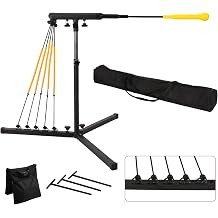 Adjustable Batting Swing Trainer. Baseball Hitting Trainer with 5 Power Band System, 3 Ground Nails, Sandbag, Carry Bag.Baseball Training Equipment for All Ages Improve Swing Skills