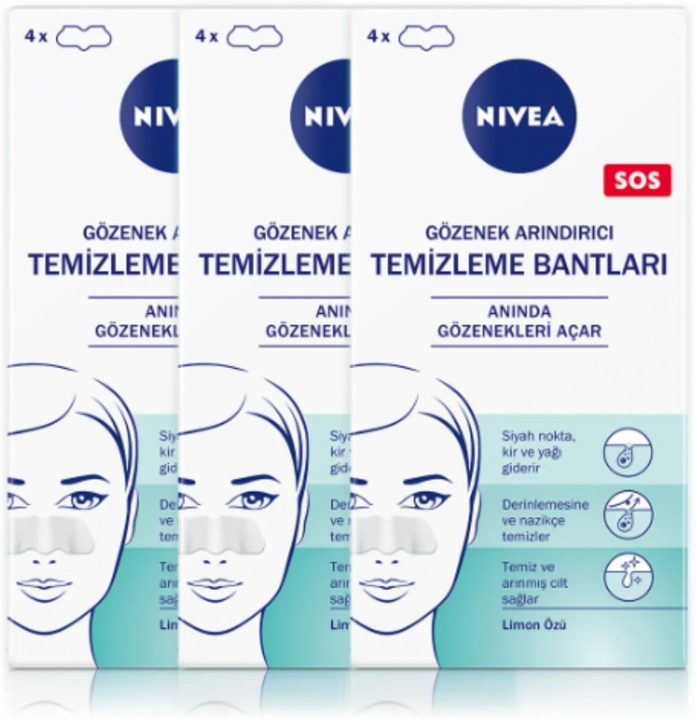 NIVEA Gözenek Arındırıcı Siyah Nokta & T-Bölgesi Temizleyici Bantlar (4 Adet) x3 Adet