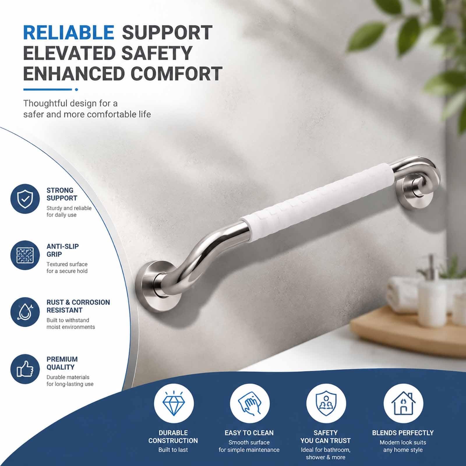 Maniglioni Di Sostegno per Vasca Da Bagno, Ausili per Disabili con Particelle Antiscivolo, Maniglione Dritto In Acciaio Inox A Parete per Bagni Domestici Accessibili(73.5cm)