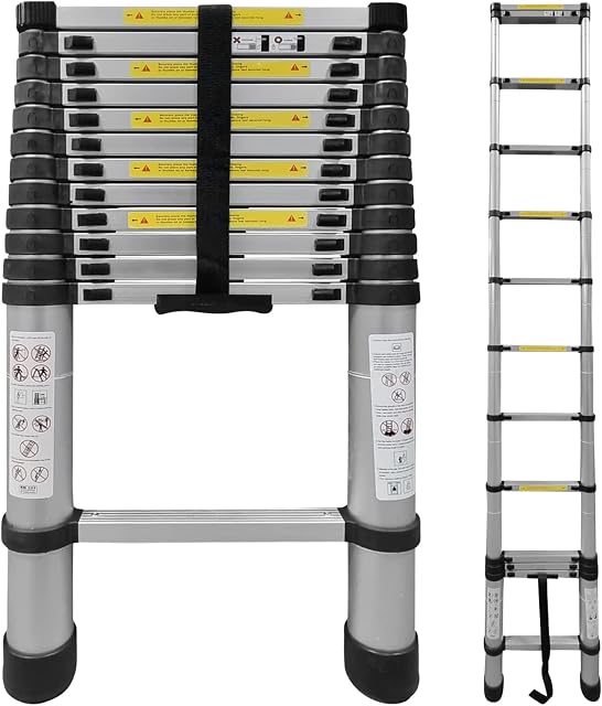 Nassboards,Telescoping Ladder - Lightweight Aluminium Metal - Telescopic, Compact, Multi Purpose, Adjustable Steps, Extendable and Collapsible - Great for Cleaning Gutters, Decorating, Painting Walls