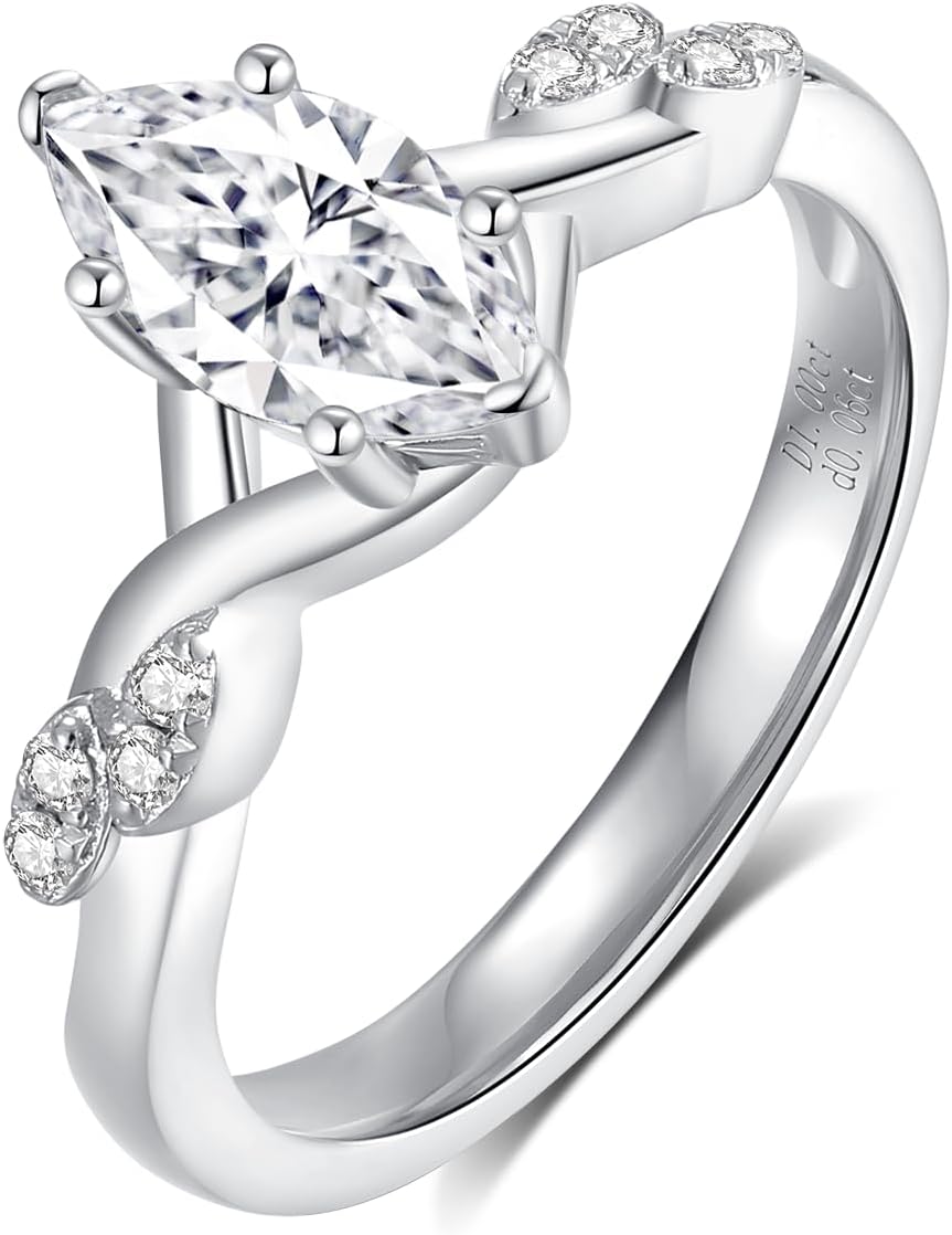 Marquise Cut Moissanite Engagement Ring For Women 18 K White Gold Plated S925 Sterling Silver Ring Modern Travel Engagement Ring