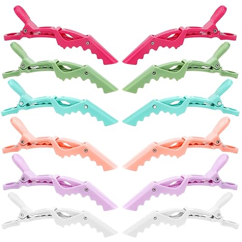 Miniatura 7 de YISSION 12 pinzas de pelo de cocodrilo para peinar, seccionar, maquillaje, pinzas de pelo grandes con pico de pato sin arrugas, pinzas de cocodrilo