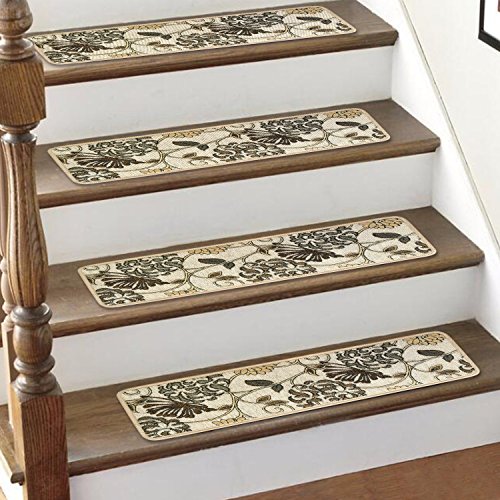 Seloom Carpet Stair Treads Non Slip 1 Piece Indoor Skid Resistant Stair Treads Rugs Rubber Backing,30"x8",Beige