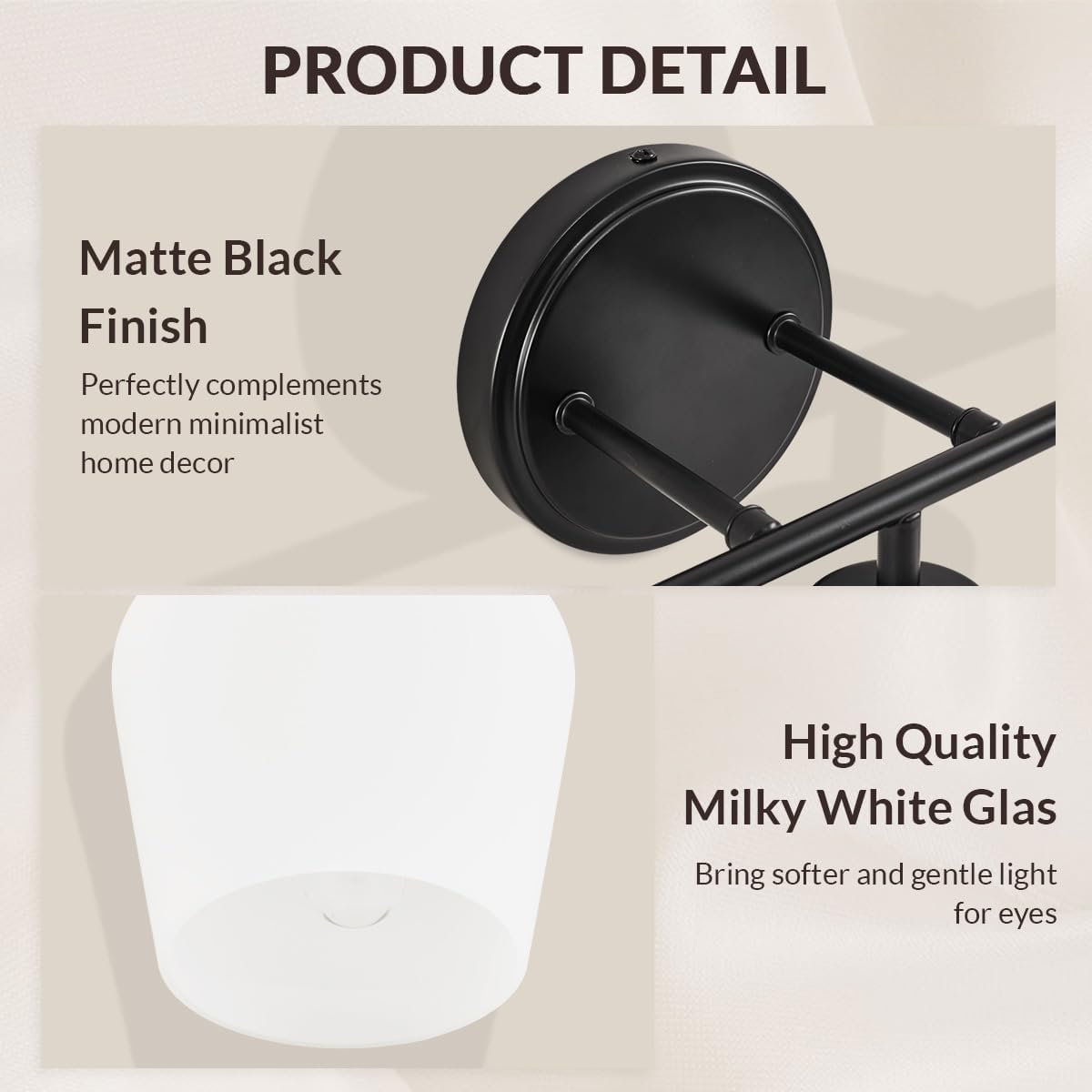 ANDY STAR Black Bathroom Light Fixture, 3-Light Bathroom Vanity Light, 25" Geometric Wall Light with Milky White Frosted Glass Shade, Industrial Metal Wall Sconce, E26 Base, Easy Installation