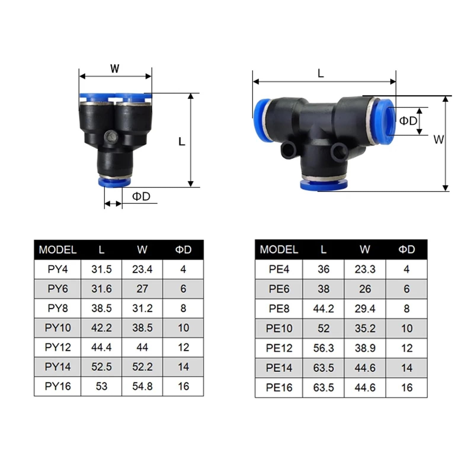 Conectores neumáticos PU PY PV PE PK LSA, conectores rápidos for mangueras y tubos, de plástico, 4 mm/6 mm/8 mm, 10 unidades(HVFF (10PCS A LOT),Use 4mm hose)
