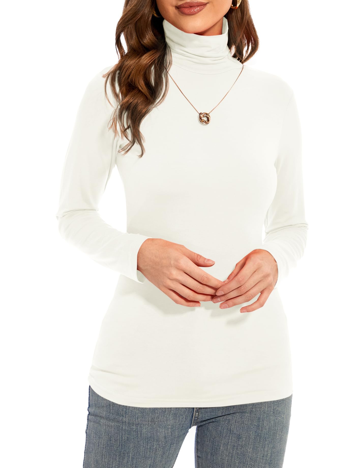 Womens Long Sleeve Turtleneck T-Shirts Casual Lightweight Slim Fit Cozy Base Layer Top