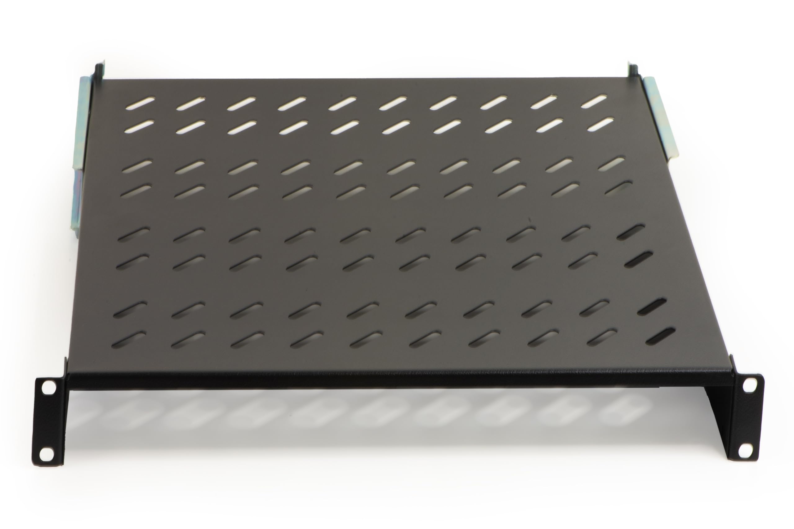 Link LKRIP450LN - Mensola in Acciaio estendibile per Armadio Rack 19" (1U, Nero RAL9005, 48,5x46,5x4,5 cm) – Portata 50 kg – Staffe Posteriori Regolabili per profondità 600-800 mm