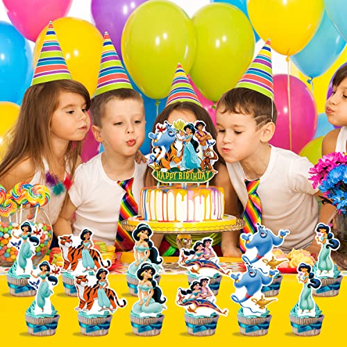 25Pcs Princess Jasmine Cake Cupcake Toppers, Jasmine Aladdin Theme Cake Decorations Aladdin Birthday Party Supplies For Kids Princess Jasmine Birthday Party Decorations #TOP3