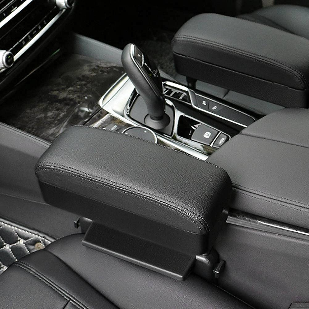 JSCARLIFE Organizador de consola central de coche, reposabrazos, caja de almacenamiento multifunción, soporte de soporte para coche, cargador inalámbrico de PU negro