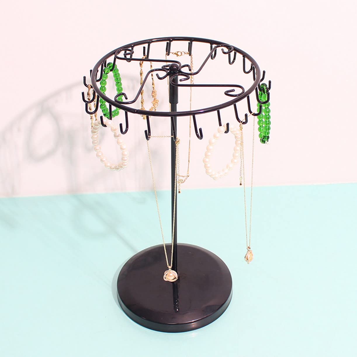 Drehbarer Schmuck-Präsentationsständer – Metall, Schwarz, 18,8x18,8x43 Cm | Für Einzelhandel, Messen, Home-Organizer