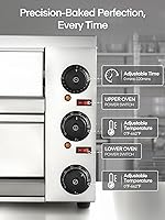 Vista 3 de Horno de pizza comercial de 12 pulgadas, hornos de pizza de encimera con temperatura máxima de 662 °F, olla eléctrica de pizza de 2 capas