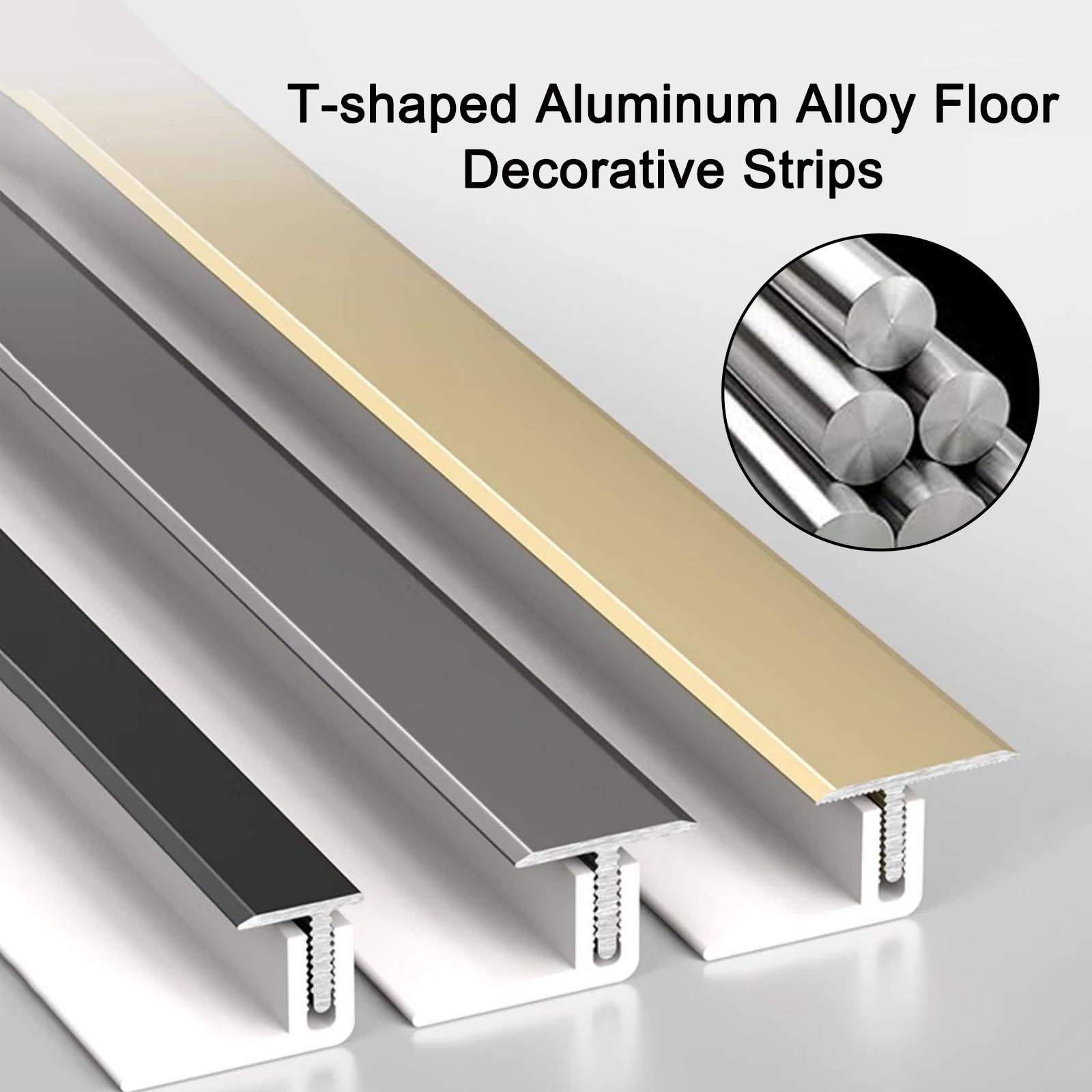 Profilo Di Transizione Pavimento In Alluminio (Conf. Da 3) – Bandeau Di Bordatura A Forma Di T Con Base, Bandeau Divisore Piatto Per Chiudere Le Fessure Tra I Pavimenti(Gold,13.50mm)