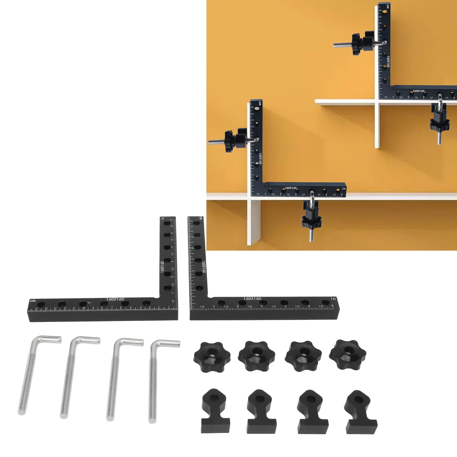 Chrees Morsetto Angolare Morsetto di Precisione per Lavorazione del Legno in Alluminio da 90 Gradi per Giunzioni Precise, Righello in Pollici/millimetri, Serraggio Versatile per Progetti Fai da Te,