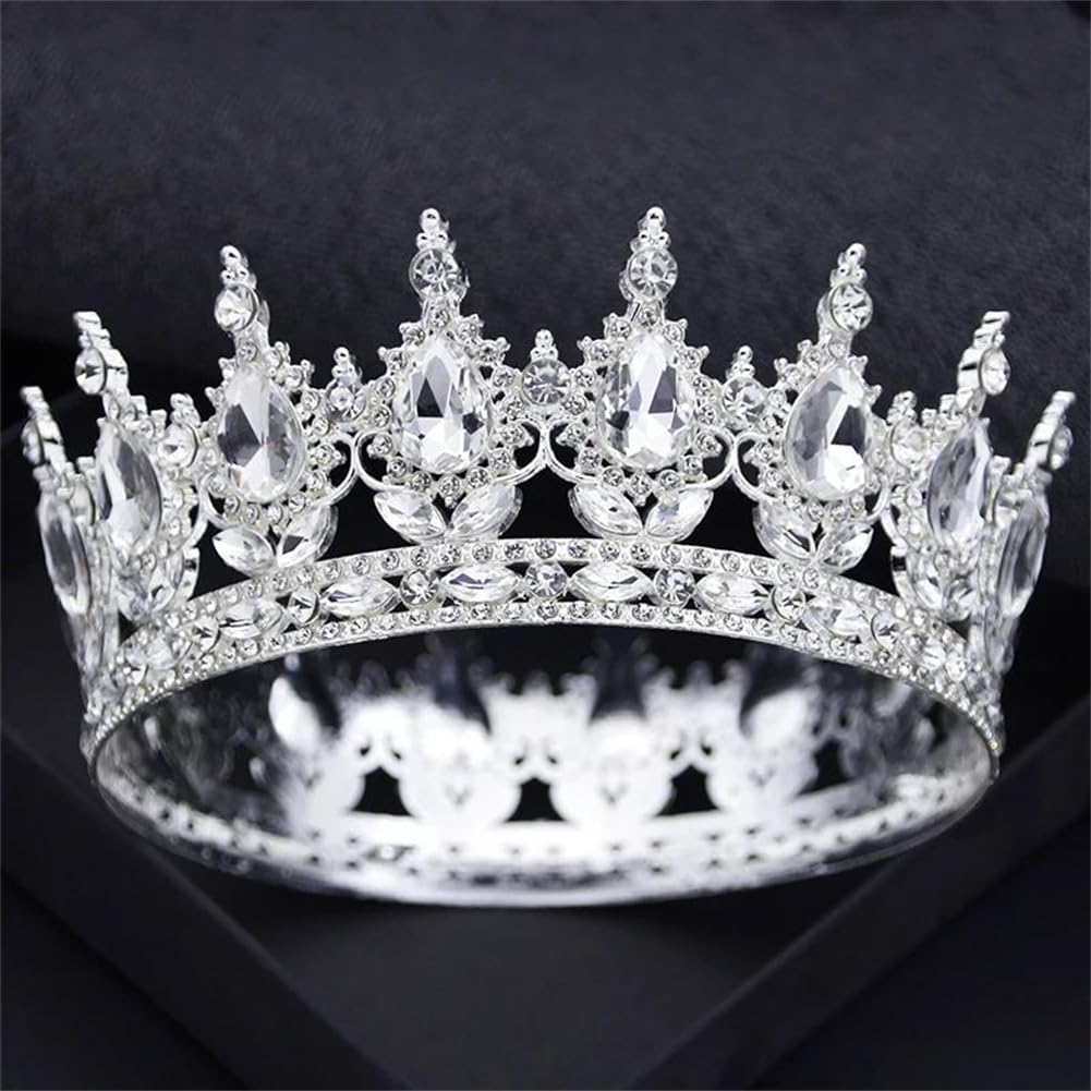 LNNSHX Diademe und Kronen für Damen, Strasssteine, Abschlussball, Hochzeit, Party, volles rundes Diadem, Braut-Haarschmuck
