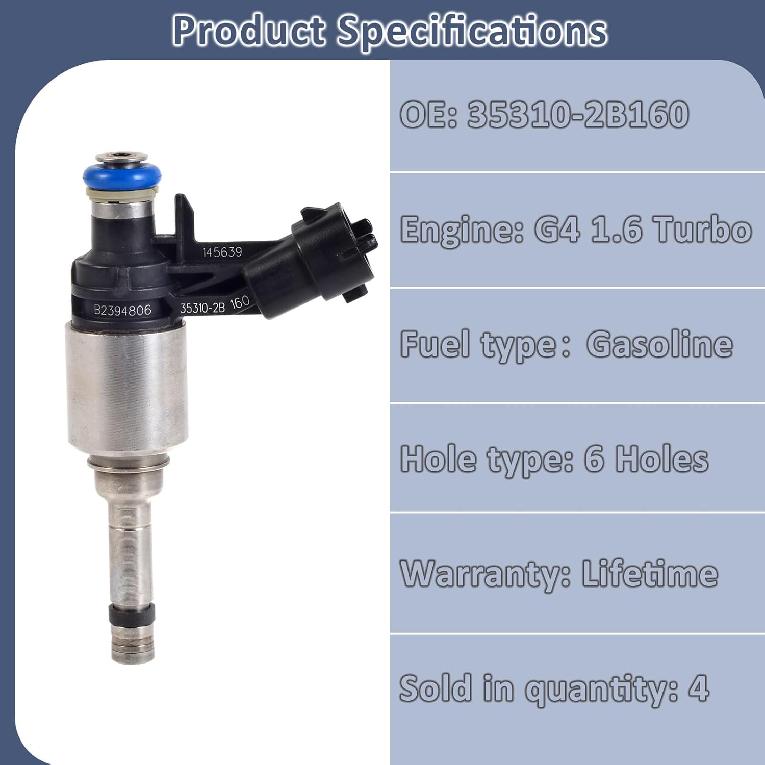 1PCS G4F 1.6 Turbo Fuel Injectors,Compatible with/Hyundai Tucson 2016-2018,Compatible with/Kia Optima Forte5 1.6L Replaces:35310-2B160