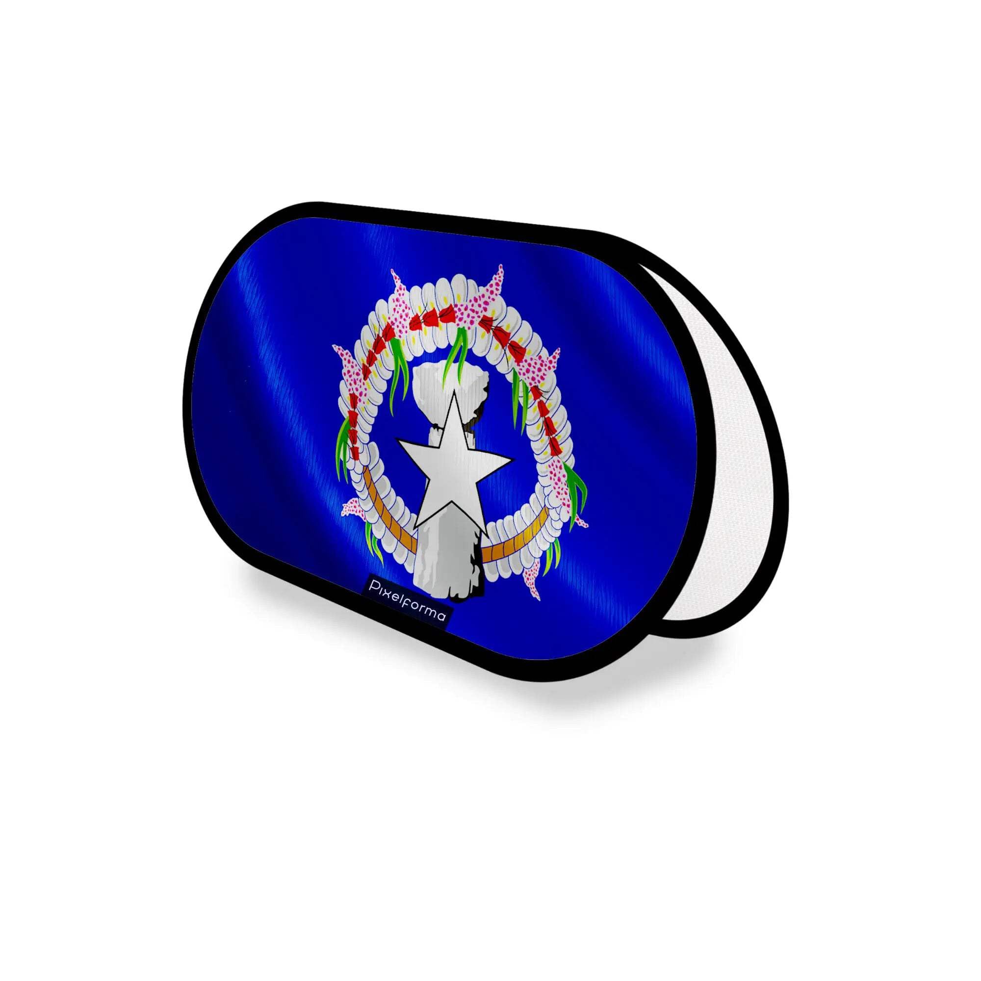 Drapeau Îles Mariannes du Nord haut de gamme, support publicitaire ovale polyester - 3