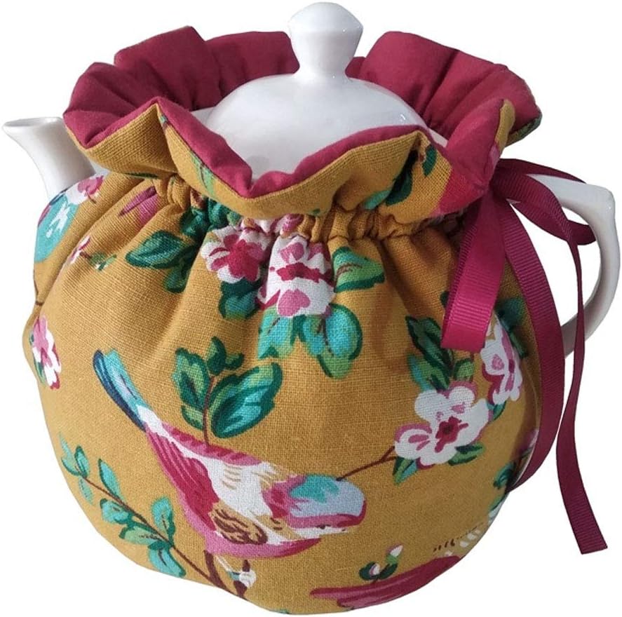 Tea Cosy, Cotton Vintage Floral Teapot Dust Cover Tea Cozies, Kitchen Home Decorative Tea Pots Cozy with Insulation Pad for Housewife, Friend, Mom (Blue)