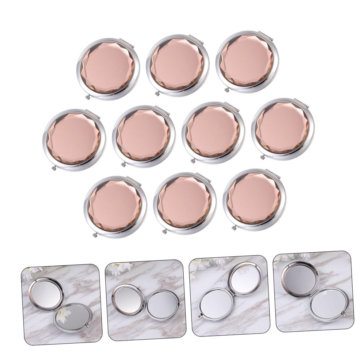 ULTECHNOVO 10 Stück 10 teilig Kompakter Tragbarer Doppelseitiger Kosmetikspiegel in Goldbeige Leicht als Reise Taschen Spiegel für Präzises Make up Unterwegs