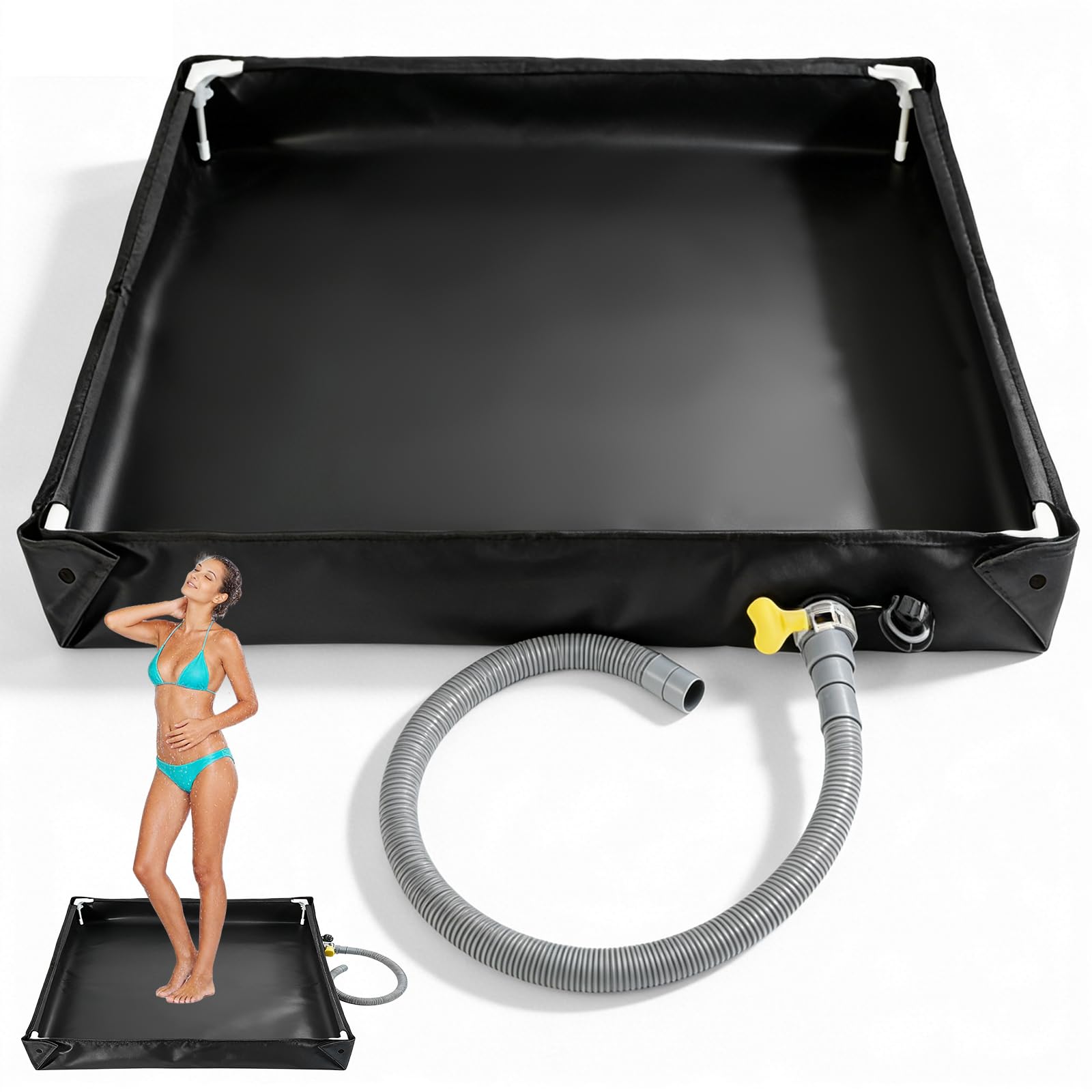 Faltbare Duschbasis 80x80x10cm – Tragbare Duschwanne mit Abflussrohr, Wasserdichte Camping Duschzelt-Basis für Indoor & Outdoor Camping Reisen und Haustierbad