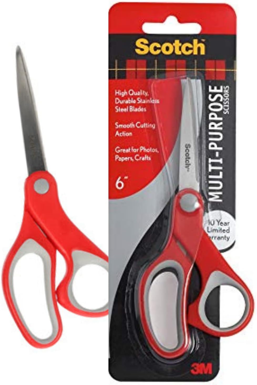 3M Scotch Scissors | 6" Multipurpose | Comfort Grip Handle and Stainless Steel Blades | Paper, Photos, Crafts