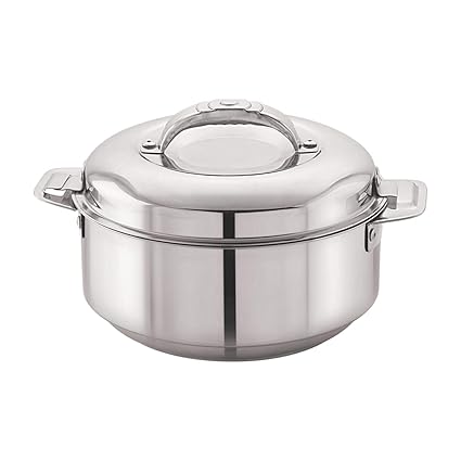 Cello Stainless Steel Casserole - 2000ml, Silver | Silver Serveware for Kitchen | Casserole with Lid 2L