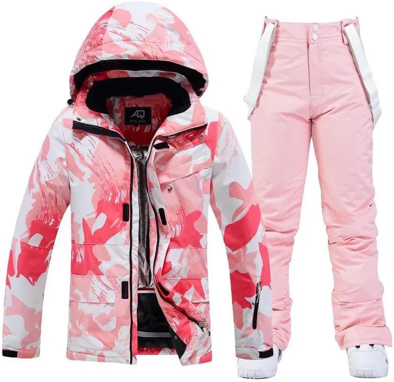 JXQXHCFS Women Ski Suit Overalls Snowboard Jacket Thickened Warm Skiing Set Windproof Waterproof Snow Pants Winter Clothing