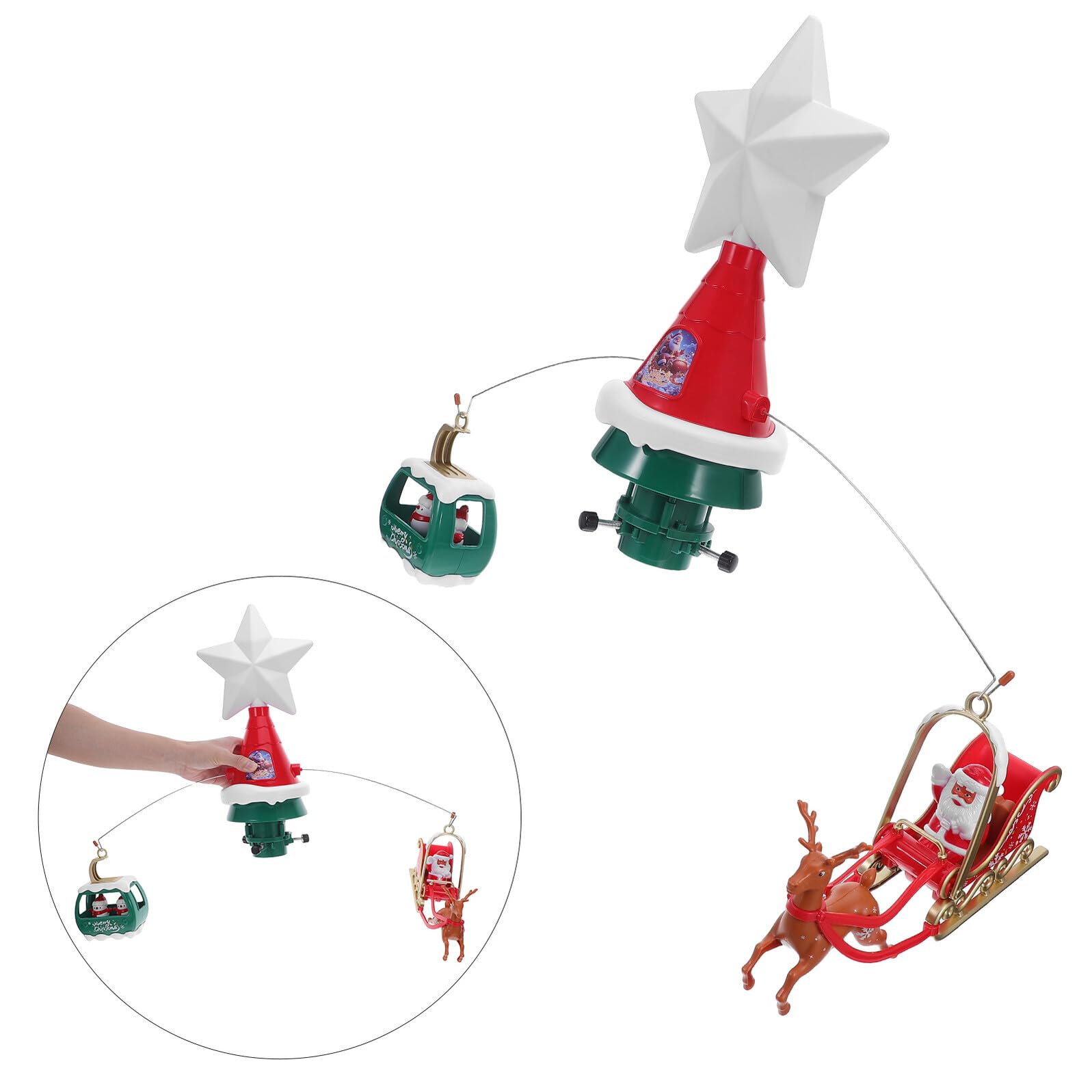 Veemoon Stern Weihnachtsbaumspitze Drehend mit Led-lichtern und Musik Motiv Schlitten Weihnachtsmann Schneemann Dekoration Baumspitze Festlich für Weihnachten