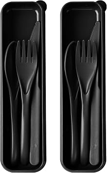 Travel Utensils with Case, 2 Sets Reusable Utensils Set with Case, Wheat Straw Utensils for Lunch Box Accessories, Camping Utensil Set for School Work Lunch or Daily UseBlack