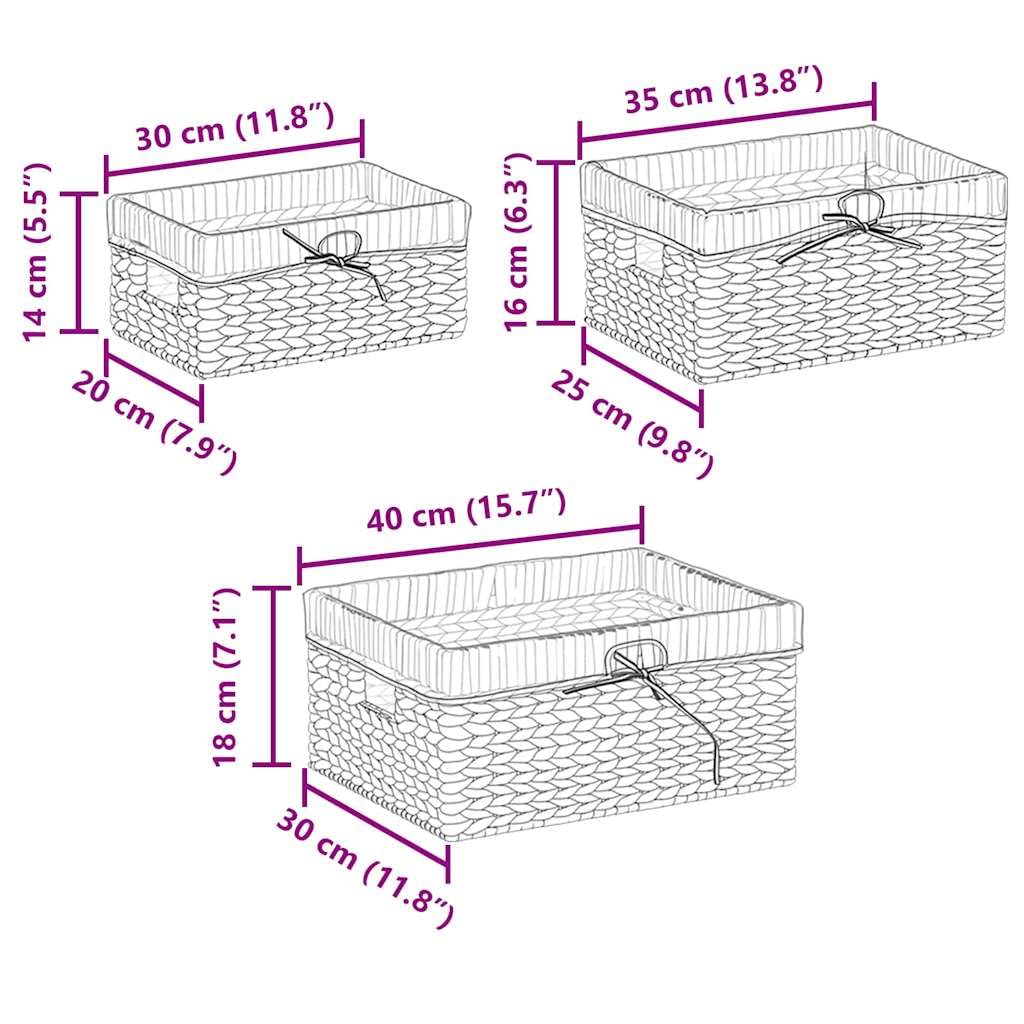 Cestas de almacenamiento de agua de 3 piezas, cestas de almacenamiento rectangulares naturales de fibras naturales, ecológicas con asas para sala de estar, dormitorio, oficina